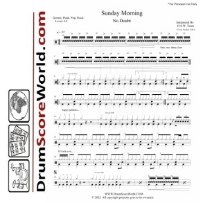 No Doubt - Sunday Morning - Drum Sheet & Play-Along Track